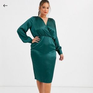 ASOS design curve Exclusive balloon sleeve satin MIDI dress.